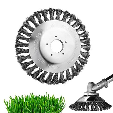 6 Inch Grass Trimmer Head, Knotted Steel Wire Wheel Brush - Upgrade Round Head Lawn Mower Accessories - for Rust Removal, Lawn Patio, Garden, Mas