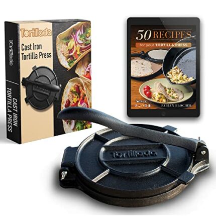 Tortillada – Tortilla Press, Quesadilla/Roti Maker (25 cm) Cast Iron with Recipes E-Book 50 Tortilla Recipes