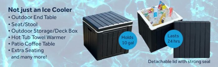 Ice Cooler / Storage Deck Box, and seat, Outdoor Ice Chest is Great to Use for Pool Accessories, Hot Tub Towel Holder, Toys, Gardening Tools, Spo