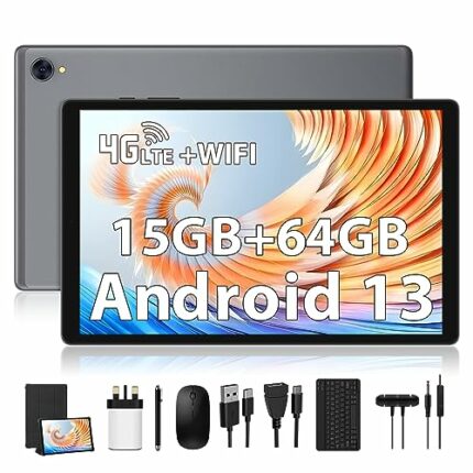 TOSCiDO Android 13 Tablet 10 Inch,8Core 2.0Ghz,WiFi+4G LTE/SIM, 15GB RAM+64GB ROM+1TB SD,1920*1200 FHD,13MP Dual Camera, 8000mAh,BT 5.0/GPS,Table