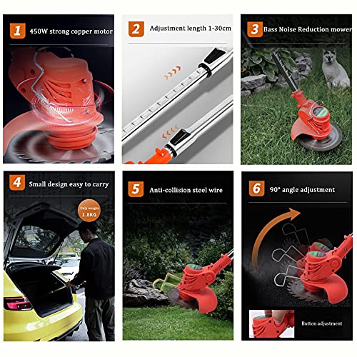 FSCLJ Electric Cordless Grass Trimmer Lawn Mower 21v 2000mah Lithium-ion Portable Cordless Grass Brush Cutter Trimming Garden Tools (Complete Acc