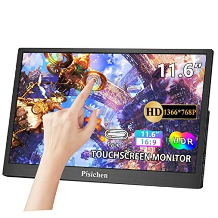 Pisichen Touchscreen Portable Monitor 11.6 Inch HD 1366X768 USB C Monitor IPS Screen, HDMI USB TYPE C Small Touchscreen Monitor for Laptop PC Pho