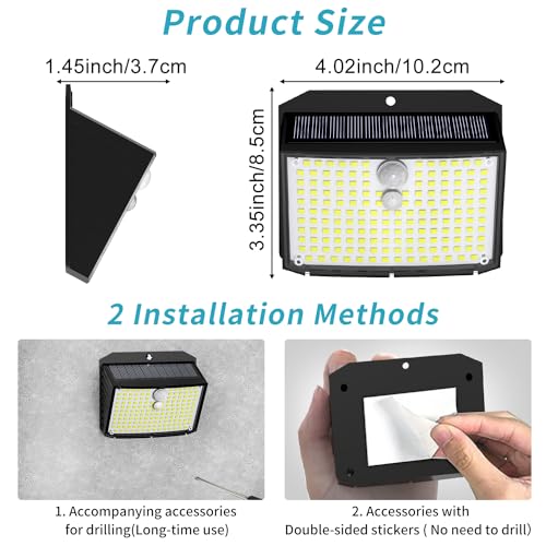 Fratink Solar Security Lights, 158 LED Solar Motion Sensor Lights, 3 Modes Solar Lights Outdoor Garden, IP65 Waterproof PIR Wall Lights Solar Pow