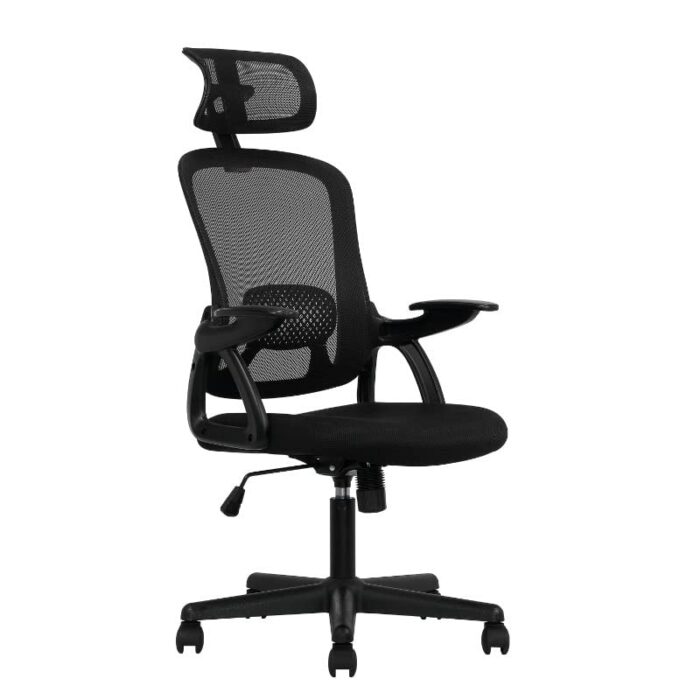 DLOETT Mainstays Ergonomic Office Chair With Adjustable Headrest, Black Fabric, 275lb Capacity