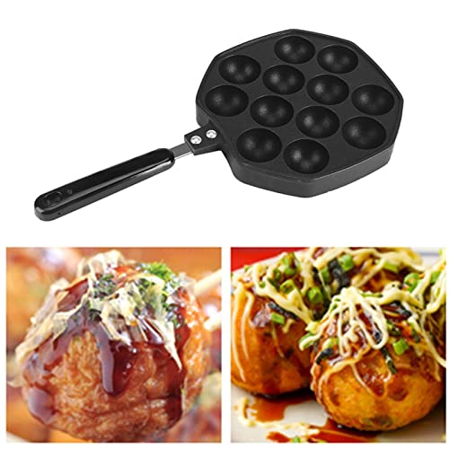Aebleskiver Cast Iron NonStick Pan, 12 Cavities Aluminum Non-Stick Takoyaki Grill Pan Plate Octopus Ball/Pancake Maker Baking Mold for Other Dess