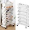 Rosvola Mobile Bookshelf, Stable Structure Plastic Storage Organizer Shelf for Study Mobile Bookshelf with Wheels Movable Bookshelf Cart Book Car