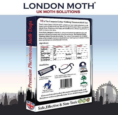 LONDON MOTH KILLER-10 Professional Pheromone Moth killers for the Common Clothes Moth, Sticky Moth Trap Repellent for Wardrobes Clothes & Carpet,