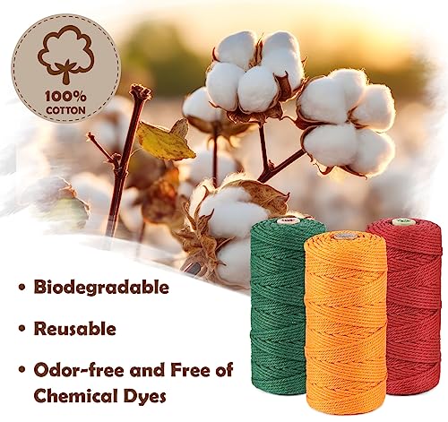 ilauke Macrame Cord 3mm x 100m, 3 Roll Garden Twine, Garden String Twine for Crafts, Natural Cotton Rope for Wall Hanging, Plant Hangers, 4-ply (