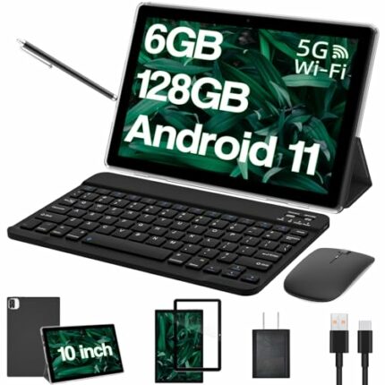 RUIQIAI Tablets 2023 Newest 2 in 1 Tablet with Keyboard, 10 inch Tablet Android 11, 6GB+128GB/512GB Expand, 5G Wi-Fi 6, Dual Camera，GMS Tablet wi