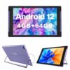 10.1 inch Tablet, Android 12 Tablets, 4GB RAM,64GB ROM(512GB Expandable), HD IPS Screen,2MP Front Camera,8MP Rear Camera,Wi-Fi, Bluetooth 5.0, 60