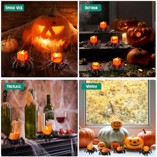 OBISEN Halloween Tea Lights Candles,Flameless Spider Led Candle,6 Pack Battery Candle Halloween Lights for Halloween Decorations Outdoors & Indoo