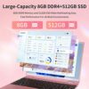 UDKED Laptop,8GB RAM 512GB SSD Laptops,14 Inch 1920x1200 Pixels Ultrabook,Intel Celeron Quad Core J4105 Computer（up to 2.5ghz）,Laptops with 5G/2.
