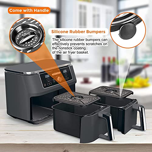 Air Fryer Grill Pan for Ninja Air Fryers, 2 Packs Replacement Air Fryer Crisper Plate Grill Plate Tray Accessories with Rubber Bumpers for Ninja