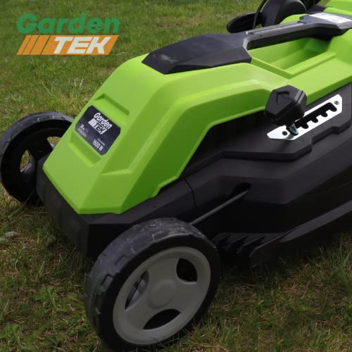 GardenTek 15"/38cm Corded Electric 1600w/230v Roller Mulching Lawn Mower, 5 Cutting Heights, 40l Grass Catcher, 10m Power Cable, Lawnmower 2 Year