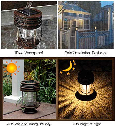 pearlstar Solar Lantern - Hanging Solar Lights Outdoor - 2 Pack Solar Powered Waterproof Led Lanterns Vintage Design for Landscape,Yard,Garden,Pa
