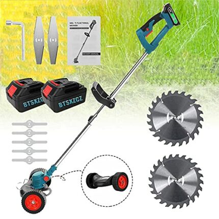 XH&XH Lawnmower, cordless trimmer with 2 x 24V lithium-ion batteries and quick charger, 6 inch, lightweight and extendable, 850W max for lawn car