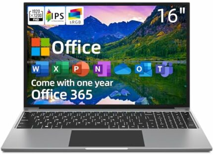 jumper Laptop with Office 365, 16'' 93% Screen-to-body, Intel Celeron J4105 Laptops, 1920x1200 FHD IPS Display, 4GB DDR4 128GB Notebook, Four Ste