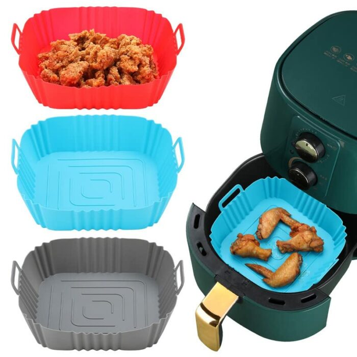 3PCS Silicone Air Fryer Liner 7.7Inch Air Fryer Silicone Basket Pot Reusable Non-Stick Waterproof Airfryer Baking Mould Food Grade Air Fryer Sili