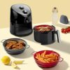 2 x Collapsible Air Fryer Silicone Liners with Gloves & Brushes, Reusable Food Grade Air Fryer Accessories (Grey & Berry)