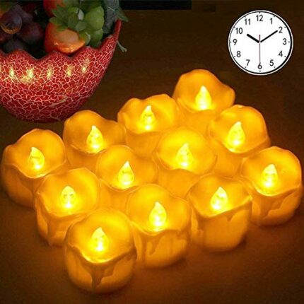 GEYUEYA Home LED Tea Lights Candles 12 Pack Flameless Battery Candles Orange Bright Flickering Tealight Festival Celebration Christmas Decoration