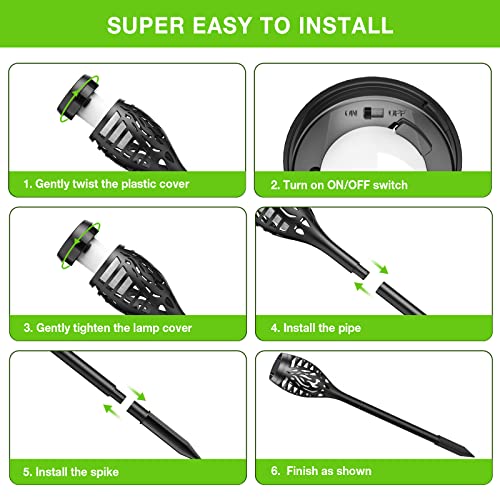 GEARLITE Solar Lights Outdoor Garden, 6 Pack Waterproof Solar Torch Lights with Realistic Flickering Flame, Solar Powered Garden Ornaments for Pa