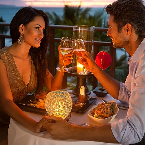 HIYAA LED Candles, 6 Pack Round Crystal Battery Operated Candles, Realistic Warm Light LED Flameless Candles for Wedding Party Christmas Hallowee