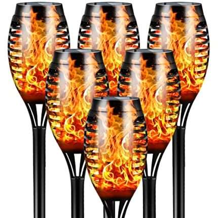 Flowood Solar Lights Outdoor Garden, 6 Pack 53 CM Tall Solar Flickering Dancing Flame Lights, IP65 Waterproof Solar Torch Lights Landscape Lighti