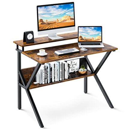 ODK Computer Desk for Small Space 27.5" Study Writing Desk with Storage, Modern Simple Style PC Desk with Monitor Stand for Home Office, Vintage