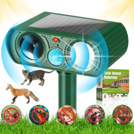 Cat Repellent Garden Ultrasonic Fox Repellant Cat Deterrent Pet Animal Deterants Solar Powered & Waterproof Flashing Light Outdoor Farm Yard, Eff