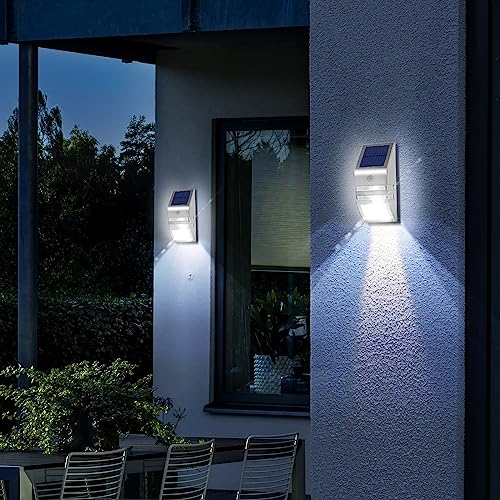 NEWNEN Solar Fence Lights, 4 Pack Solar Lights Outdoor, Upgraded Solar Security Lights with PIR Motion Sensor, IP65 Powered Waterproof Outside So