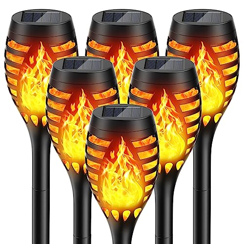 GEARLITE Solar Lights Outdoor Garden, 6 Pack Waterproof Solar Torch Lights with Realistic Flickering Flame, Solar Powered Garden Ornaments for Pa
