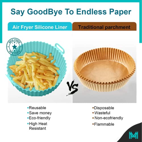 MIR & MAD® 2PCS Air Fryer Silicone Liner & 2 Cupcake Liners | 8 Inch Round Food Safe Non Stick Reusable Silicone Air Fryer Liner | Air Fryer Acce