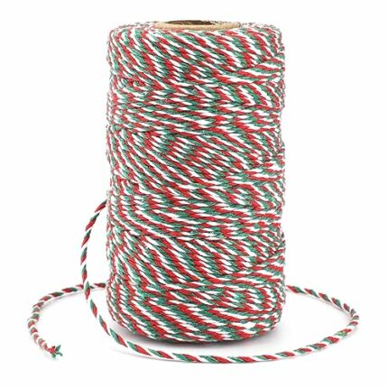 Christmas String,Green Red and White Twine String,100 M Durable Cotton Baker's Twine, Heavy Duty Cotton Crafts Twine 2 mm for Christmas Packing T