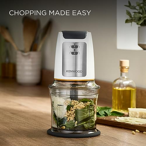 Kenwood Easy Chop Chopper, 0.5L Bowl, 2 Speeds, Quad Blade System, Anti-Slip Ring for Food Chopper Stability, 500W, CHP61.100WH, Dishwasher Safe,