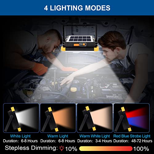 ErayLife 100W Rechargeable Work Light, FloodLights with 348Leds/ USB Port/Solar Panel/ 4 Lighting Modes, Portable Work Lights for Camping Emergen