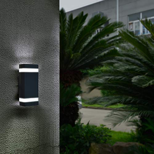 HLFVLITE 1002 LED Outdoor Wall Lamp, Aluminum Up/Down Outside Wall Light Exterior Wall Sconce, 2 * 5W 6400K Cold White Bulbs Included, IP44 Water