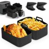 WOLAFOO 8pcs Air Fryer Accessories Silicone Air Fryer Liner for Ninja Dual AF300UK AF400Reusable Air Fryer Baskets & Air Fryer Rack & Paper Linin