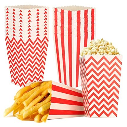 Popcorn Boxes, 24Pcs Striped Wave Paper Popcorn Favor Boxes, Popcorn Carton Containers Mini Snack Striped Paper Boxes for Family Movie Night, Min