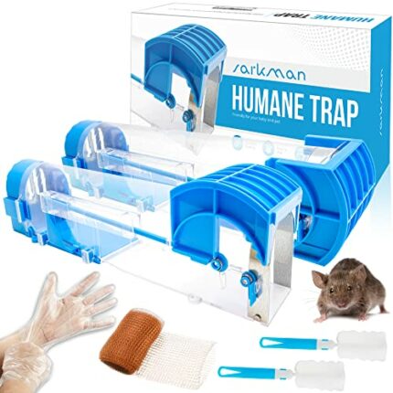 sarkman Humane Mouse Traps 2x For Indoors & Outdoor - For Home Use Rat Trap Repellent Poison Poisoning Kill Free. Indoor Live Cage Squirrel, Mice