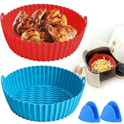 Silicone Air Fryer Liner, 2 Pack Air Fryer Silicone Pot Reusable Round Air Fryer Silicone 8.5Inch Air Fryer Accessories for Air Fryer Oven Microw
