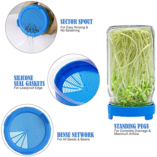 6Pcs Seed Sprouting Jar Kit - Wide Mouth 86mm Caliber Food Grade Pp Plastic Sprouting Jar Lid, Seed Mason Jar, for Growing Broccoli, Alfalfa, and