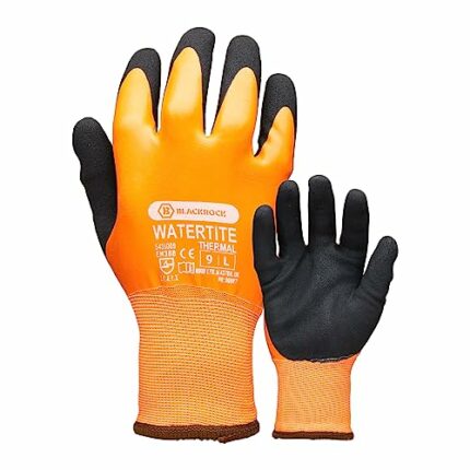 Blackrock Watertite Thermal Insulated Fully Waterproof Latex Safety Work Gloves, Sandy Latex Palm Dry Wet Grip, Mens Womens, For Construction, Hi