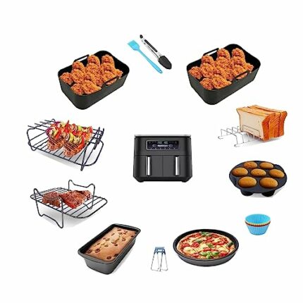 Air Fryer Accessories for Ninja Foodi AF300UK 7.6L, AF400UK 9.5L,AF451UK 9.5L,Tower T17088 9L, Set of 12 Including Square Silicone Liners, Air Fr