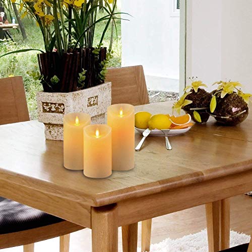 LED Candles,Flameless Candles 4" 5" 6" Real Wax Battery Candle Pillars, 10 Key Remote Control with 24 Hour Timer Function(Ivory,3 * 1)
