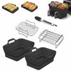 2PCS Foldable Silicone Liners for Ninja Dual Air Fryer AF400UK & Tower T17088, Tuuyee 7.87inch Silicone Air Fryer Pot Basket, Ninja Dual Air Frye