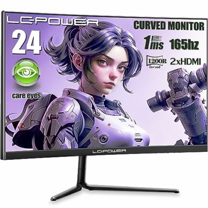 LC-Power 24 Inch Computer Monitor - FHD 1080P Curved Gaming Monitor 165Hz VA 1ms 1200R Second Monitor,Adaptive Sync, HDMIx2/DP,VESA Compatible, E