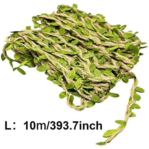 Green Leaves Jute, Leaf Ribbon, Natural Jute Twine String 32 Feet10m Wedding Party Favor Home Garden Decoration Jute Twine Leaf Rope