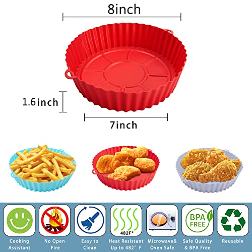 Silicone Air Fryer Liners, 3Pcs Air Fryer Liners Reusable Air Fryer Accessories Silicone Airfryer Liners Air Fryer Silicone Liner for Ninja Air F