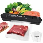 Vacuum Sealer, 2-in-1 Food Vacuum Sealer Machine One-Touch Heat Sealer with 20pcs Sealer Bags Storage for Sous Vide Cooking Dry & Moist Food Mode