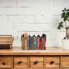Homoyoyo Fold Up Table Adjustable Table Desktop Folding Bookshelf Expandable Bookends Tabletop Book Storage Display Rack Retractable Magazine for
